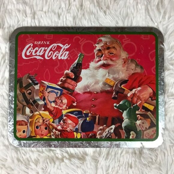 Set of 3 Vintage Coca-Cola Jolly Santa and Coca-Cola Tin Trivet Wall Plaque - Picture 10 of 14